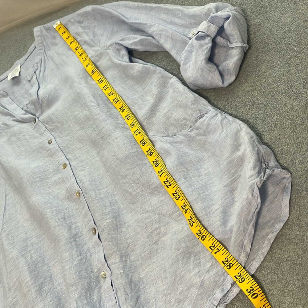 Sigrid Olsen Boho Linen Button Top Large Tunic Coastal Beach Lagenlook Roll Tab - Picture 3 of 10